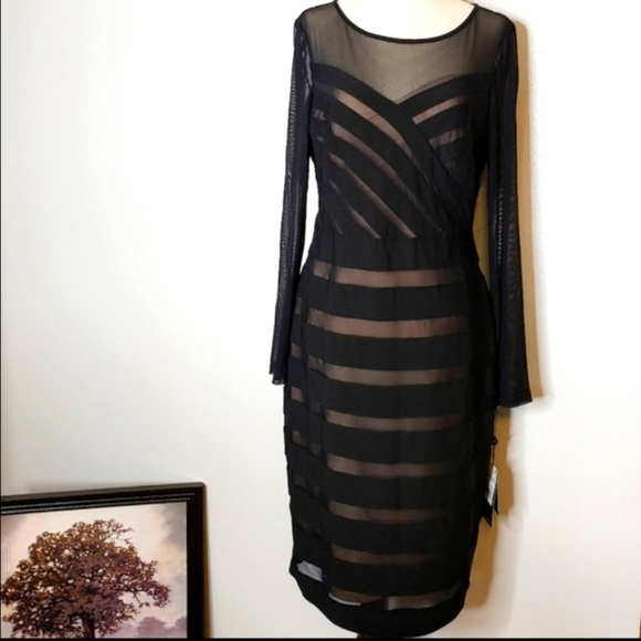 NEW Adrianna Papell Illusion Banded Sheath Dress Sexy Designar Mobwife Summer